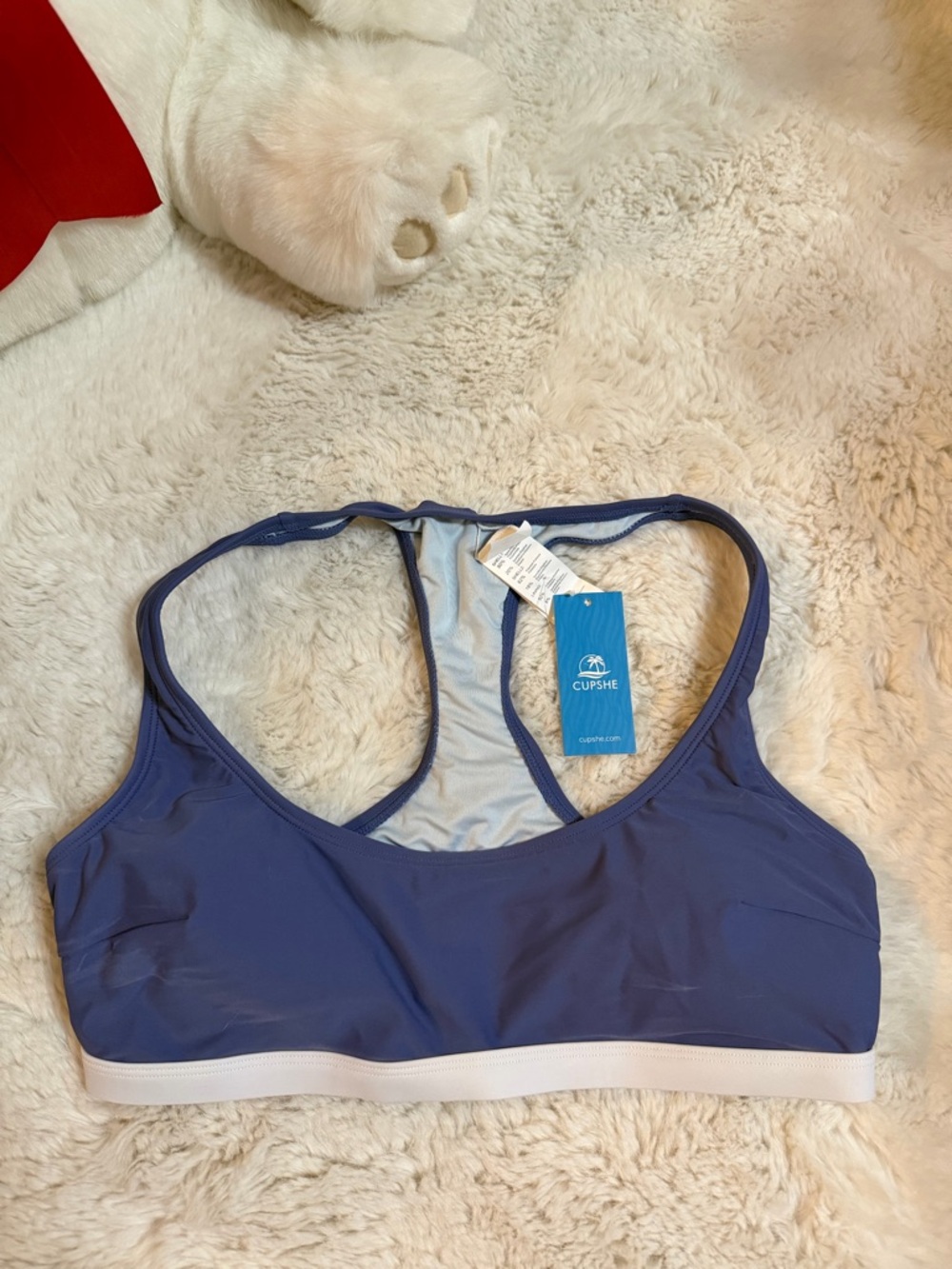NEW! Cupshe Deep Blue Racerback Sports Bra with White Band swim size large